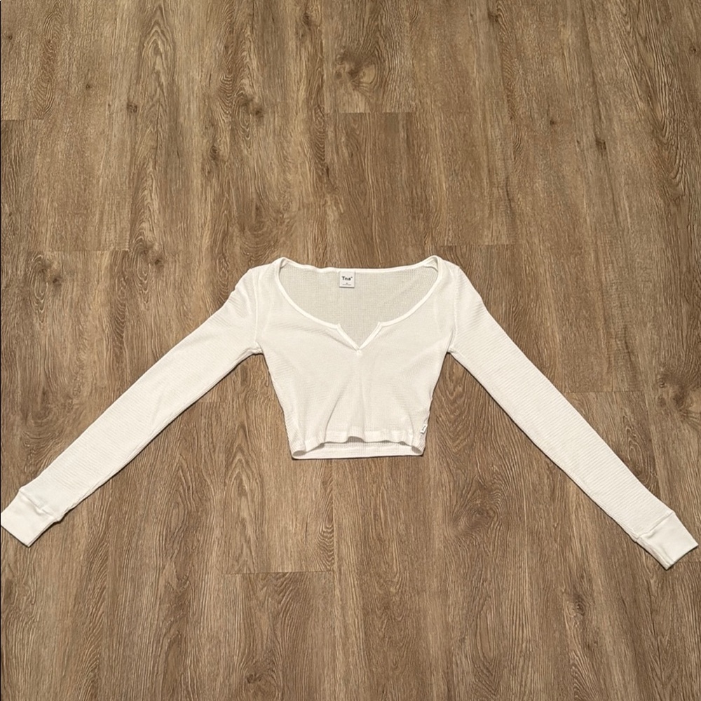 Aritzia TNA White Waffle Long Sleeve
